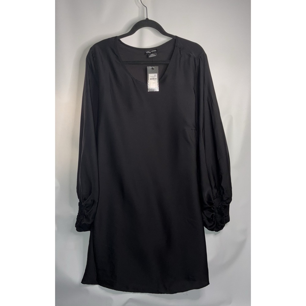 City Chic Delilah Tunic Top Black Size Medium / 18 Satin Back Self Tie